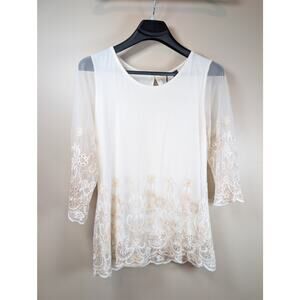 BKE Sheer Floral Embroidered Blouse Size M Layered Keyhole Back Fairy Coastal